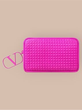 Electric-Pink Magenta Valentino Beauty (Spiked) Soft Cosmetic-Makeup Bag/Pouch
